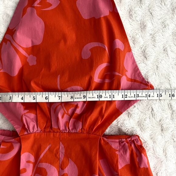 Staud Red Tropical Print Georgia Open Back Halter Summer Beach Romper 2 - Picture 6 of 8